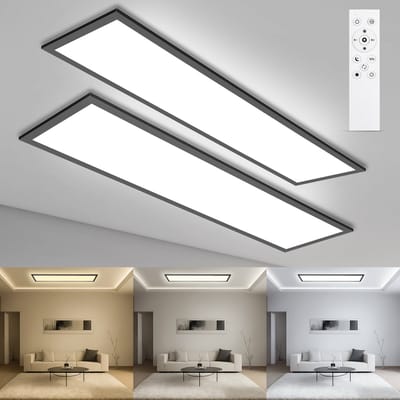 Oraymin 2 Stuks LED Paneel Plafondlamp 100x25 cm - 30W Dimbaar - Memory Functie - Met Afstandsbediening - Zwart