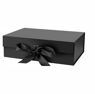 Zwarte geschenkdoos - Vouwdoos met lint - Met magnetisch deksel en lint - Opklapbare geschenkdoos - Met strik - Geschikt voor afstuderen, feestjes, vakantie, bruiloften, verjaardagen en kerstcadeaus --- 23*17*7 cm