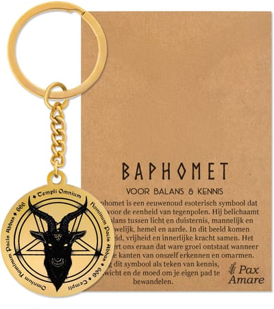 Baphomet Sleutelhanger Goudkleurig - Spirituele Talisman - Roestvrij Staal / Stainless Steel - Duivel Symbool - Pax Amare