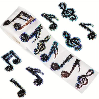 100-500 Stuks Muzieknotatie Glitter Stickers Bakken Verjaardag Bruiloft Feest Cadeauverpakking Label Scrapbook Leuke Kantoorartikelen Stickers black