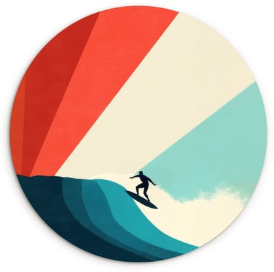 WallCircle® Wandcirkel 120x120 cm - Muurcirkel Surfer - Abstract - Golven - Zonnestralen - Muurdecoratie woonkamer - Wanddecoratie slaapkamer - Kamer decoratie accessoires - Ronde schilderijen XXL