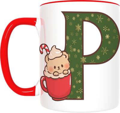 Kerst Mok met Letter P & Beer – Gezellig Cadeau met Cadeaumand – Inclusief Cadeauverpakking – 350ml