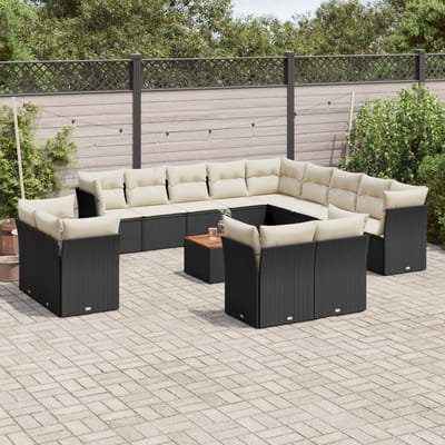 vidaXL - 14-delige - Loungeset - met - kussens - poly - rattan - zwart
