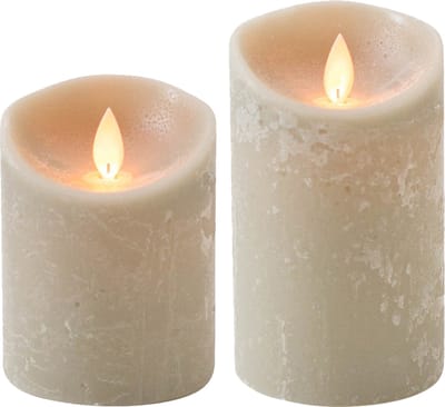 LED kaarsen/stompkaarsen - set 2x - taupe - H10 en H12,5 cm - bewegende vlam