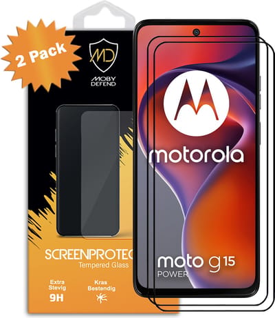 2-Pack MobyDefend Screenprotectors - Geschikt voor Motorola Moto G15 Power - Screensavers Met Zwarte Randen - Gehard Glas
