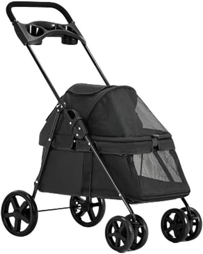 Hondenbuggy - Dierenwagen - Veilig Vervoer - 3-in-1 Functie - 4 Wielen - Blauw