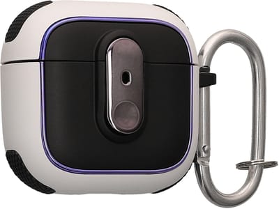 kwmobile Hoesje geschikt voor Apple Airpods 4 – Oordopjes Case – TPU Cover met Karabijnhaak – Schokbestendige Beschermhoes – wit / zwart