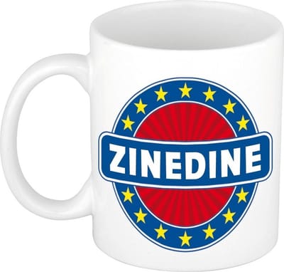 Bellatio Decorations - Zinedine voornaam - koffiemok - beker - wit/blauw - 300 ml - Cadeau - Heren - Collega - Vaderdag - Verjaardag