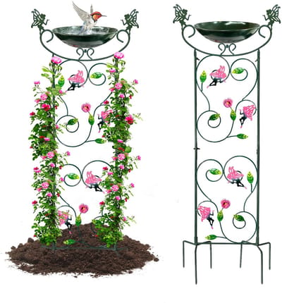 Vogelbaden van traliewerk voor buiten, 89 cm hoog, tuinplant, vogelvoeders, achtertuin vintage decor, kom van vogelbad kan worden gekoppeld met zonne-fonteinpomp, tuindecoraties, bloem, fee