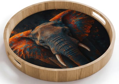 Dienblad rond 40x40 cm - Schootdienblad hout - Olifant - Oranje - Oren - Borrelplank rechthoek - Plateau houten dienbladen