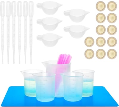 SnelShoppen - 36-delige Siliconen Maatbeker Set, 250ml en 100ml Mengbekers inclusief Roerstaafjes, Siliconen Mat en Pipet voor Hars, Verf en Glitter