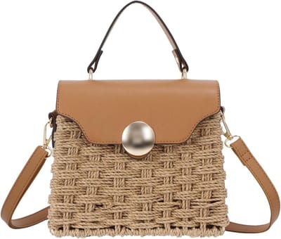 Handgeweven strandtas voor dames, zomerse tas met handvat, trendy rieten handtas en clutch