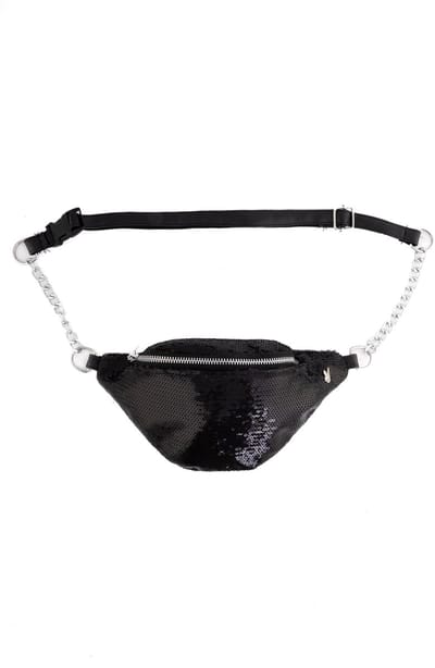 KIMU® Heuptasje Pailletten Zwart - Heuptas Sequin Crossbody Tas Glitters - Fanny Pack Mermaid Zeemeermin Tasje Glitter Festival