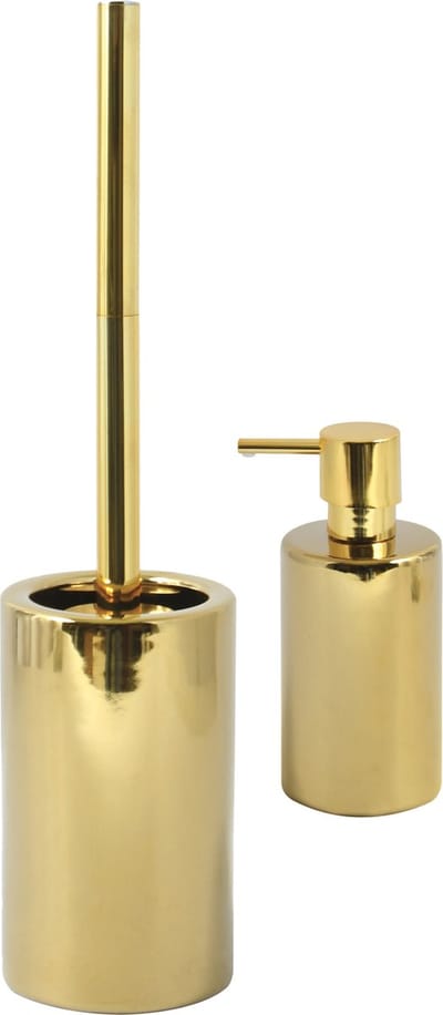 Spirella Badkamer accessoires set - WC-borstel/zeeppompje - porselein - goud - Luxe uitstraling