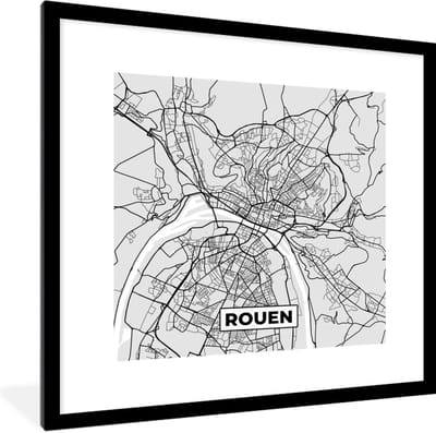 Fotolijst incl. Poster - Kaart - Stadskaart - Rouen - Plattegrond - Frankrijk - 40x40 cm - Posterlijst