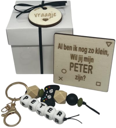Cadeaudoosje Wil jij mijn PETER zijn? | GAMER | sleutelhanger | peter vragen | peter worden | peetoom vragen | peetoom worden | cadeau | doosje met een vraag | geschenkbox