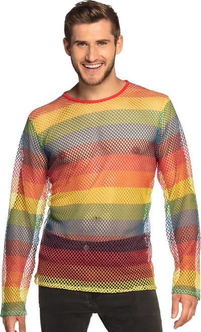 Boland - Visnet shirt Regenboog (L/XL) - Volwassenen - Danser/danseres - 80's & 90's - Pride - Progress - Regenboog - Unicorn