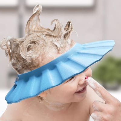 Daity 1 stuk - Verstelbare babyshampoo-muts - Hoofdbescherming voor het wassen en baden van het haar - Badmuts voor peuters/kinderen (Blauw, 30 cm)
