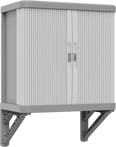 Modulaire Wandkast met Schuifdeuren voor Binnen en Buiten - 2 Legplanken, Gerecycled Kunststof, Grijs, Afmetingen: 59 x 36 x 59 cm