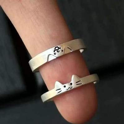 S Anneaux Animaux Mignons Chien Chat Pour Femmes Hommes Design Simple Réglable Dessin Animé Anneaux Couple Amoureux Petite Amie Bijoux de Mariage brown