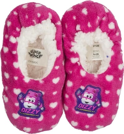 Super Wings pantoffels - slofjes - sloffen - fleece - roze - maat 25/26