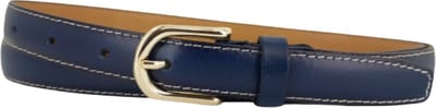 Leren Dames Riem Rondgestikt | Kleur: navy | 2cm breed | Gouden Gesp | Riemmaat: 95cm (totale lengte: 110cm) | 100% echt leer | Nikkelvrije gesp