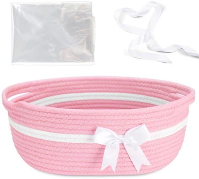Mmgoqqt - 1 Stuk - Geweven Touw Cadeaumand - Compacte Opbergmand Met Handvat - Roze - Standaardmodel - Schattige Opbergfunctie Voor Speelgoed, Cosmetica