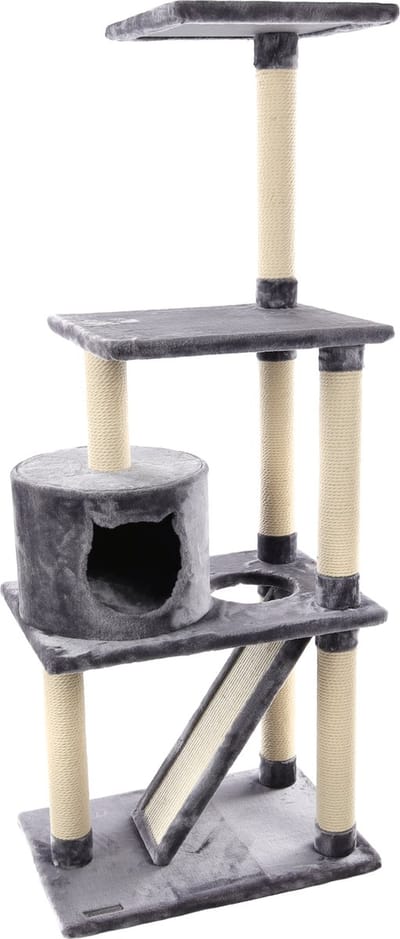 Krabpaal - Forza Grijs & Wit – 60x40x151,5 cm – met schuilplaats, ligplateaus & krabplank – Flamingo First Class Selection