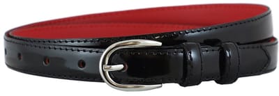 Houtkamp Smalle Leren Dames Riem 2 cm Lak Zwart – Gebolleerde Taille- & Broekriem | Elegant | Glimmend Zwart - Lengte totaal 100 cm / Riemmaat 85