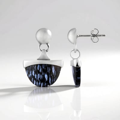 Cavill - Zilveren Oorbellen Geplatineerd 925 Sterling Zilver - Versteend Jambi Palhout 12 ct Fancy Cabochon - Handgemaakte Elegante Oorbellen 22 mm