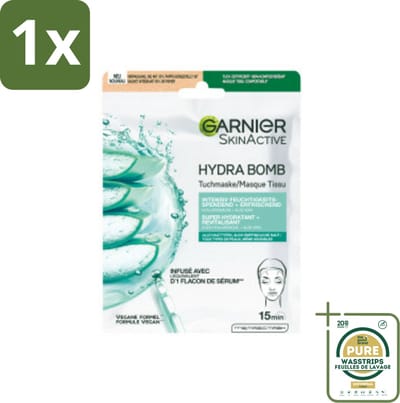 1 x Garnier - SkinActive - Hydrabomb Tissue Masker - Hyaluronzuur & Aloe Vera - Super Hydraterend - 1 Gezichtsmasker- Hyaluronzuur Masker - Aloe Vera Masker - Gezichtsmasker - Hydratierende Masker - Super Hydraterend Masker