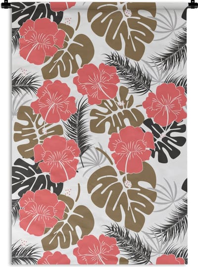 Wandkleed - Wanddoek - Exotische planten - Patronen - Hawaii - 60x90 cm - Wandtapijt