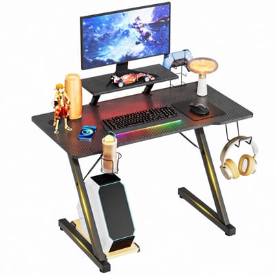 Jurrys Bureau - Gametafel - Monitorstandaard - Laptopstandaard - L vormig - Multifunctioneel - Metaal - Zwart - Maat 55x67x75cm