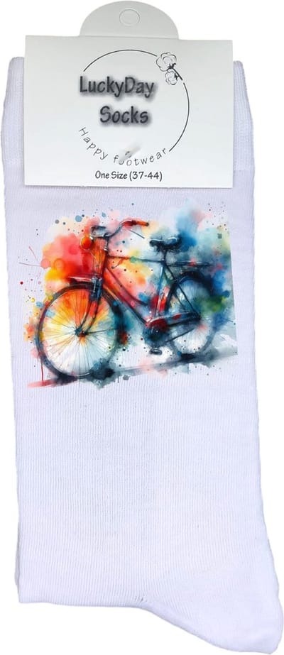 Fiets - Opkikkertje - Grappige sokken - Valentijn cadeau - Verjaardag cadeau - Kerst cadeau - Grappige sokken - Leuke sokken - Fantasie - Vrolijke sokken - Multi color - Kerst sokken - Vaderdag - Moederdag - Socks maken Happy - 37-44