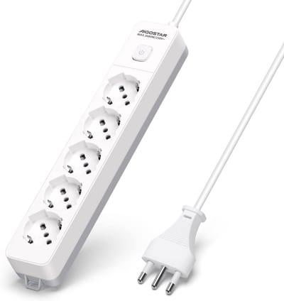 Stroomverdeler 5 Stopcontacten - Verlengkabel stekkerdoos - Apparaten Aansluiten - Met Aan/Uit Schakelaar - 5 Meter Kabel - Wit Grijs