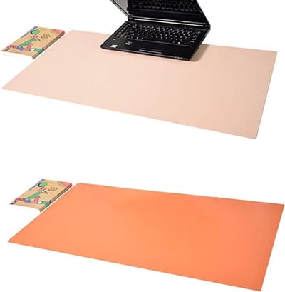 Bureauonderlegger PU Leer - Tafelmat Bureaumat - Bureau Beschermen - Tweezijdig Tweekleurig - 60x100cm - Roze Oranje