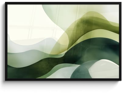 Poster in lijst - Fotolijst 120x80 cm - Posters - Golven - Abstract - Lichtgroen - Sierlijk - Posterlijst zwart - Decoratie - Wanddecoratie woonkamer - Muurdecoratie slaapkamer