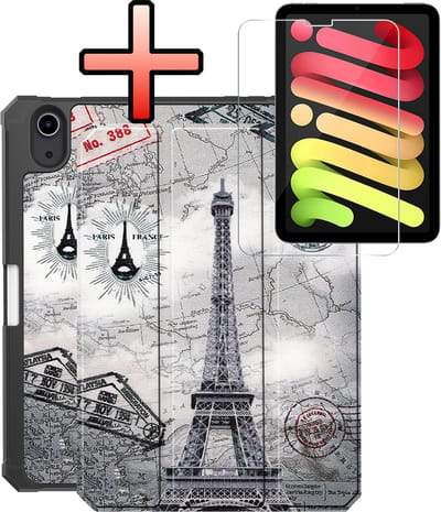 Hoes - Geschikt voor Apple iPad Mini 7 (2024) - 8.3 inch - 7e Generatie - Met Screenprotector - Trifold Bookcase - Hard Cover Case - Met Uitsparing Geschikt voor Apple Pencil - Hardcover Book - Tablet Hoesje - Eiffeltoren