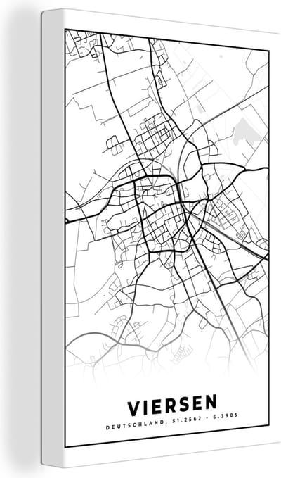 Canvas Schilderij Stadskaart - Plattegrond - Viersen - Kaart - 20x30 cm - Wanddecoratie