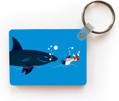 Sleutelhanger - Een illustratie van een zakenman die weg zwemt voor een haai - Uitdeelcadeautjes - Plastic