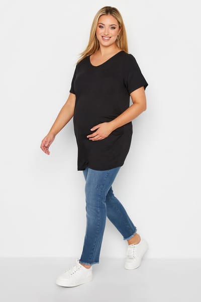 Bump It Up Maternity Skinny Ava Jeans Met Onafgewerkte Zoom In Blauwe Wassing Size Short > 44