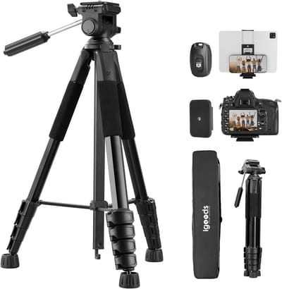 Igoods Camera Statief - Smartphone Statief - Afneembare Kop - Tripod - Telefoonhouder - Incl Bluetooth Afstandsbediening - Aluminium - Zwart