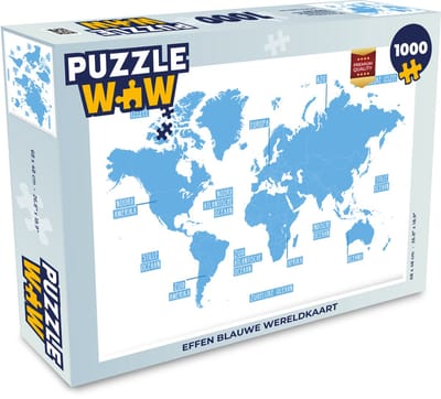 Puzzel Wereldkaart - Blauw - Simpel - Legpuzzel - Puzzel 1000 stukjes volwassenen