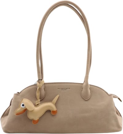Flora & Co - teckel tas - dames handtas - fashion - suède look - teckel charm - beige