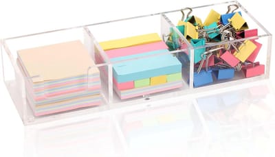 Acryl Sticky Note Houder - Memo Dispenser Organizer - Bureau Organisatie - 3 Compartimenten - 30x10x6cm - Transparant