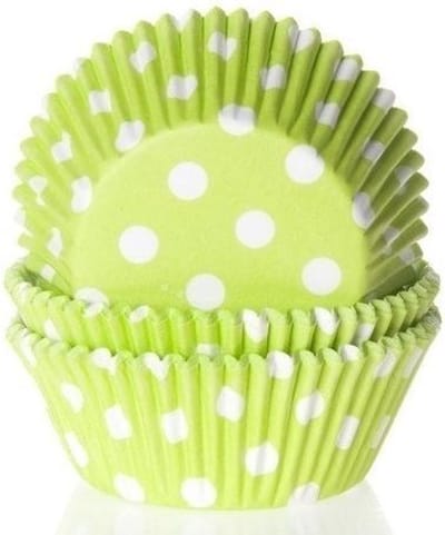 Cupcake Cups Limoen Groen met Stip 50x33mm. 50st.