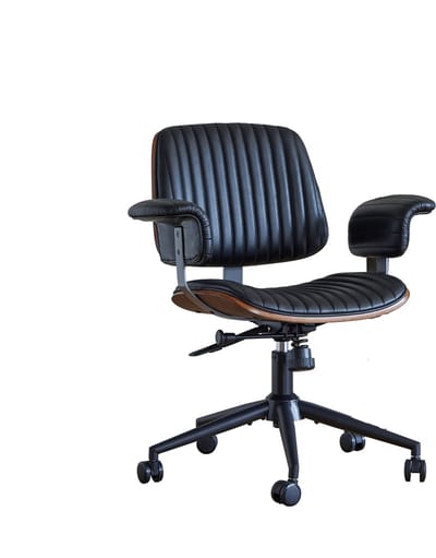Zwarte leren bureaustoel - Ergonomische computerstoel met wielen - In hoogte verstelbaar - 360° draaibaar - Thuiskantoor - 73x59x87 cm - Zwart