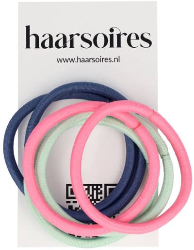 Haarsoires Haarelastieken Basic - Zonder Metaal - Roze Groen Blauw - Set van 6 - Eenvoudige Haar Elastieken voor Dagelijks Gebruik
