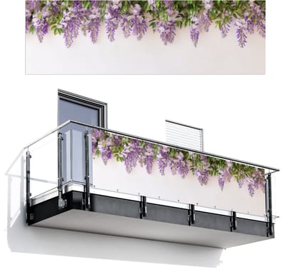 Balkonscherm 300x95 cm - Balkonposter Blauwe regen - Bloemen - Paars - Balkon scherm decoratie - Balkonschermen - Balkondoek zonnescherm