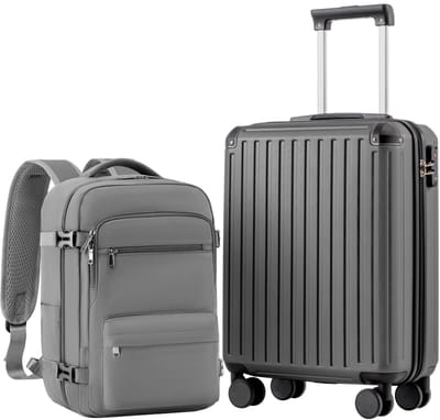 Dailygoods- Handbagagekoffer 55x40x20cm - Hardcase Koffer - TSA-slot - 4 Dubbele Wielen - Set met Cabinerugzak 20L - Geschikt voor Ryanair/EasyJet - Reiskoffer